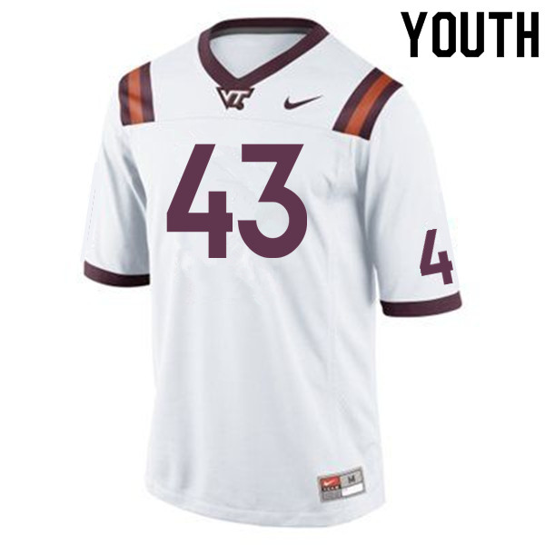 Youth #43 John Ransom Virginia Tech Hokies College Football Jerseys Sale-White - Click Image to Close